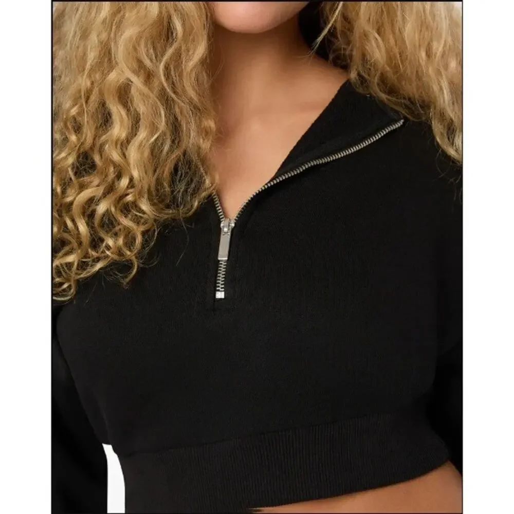 NWT Weworewhat Half Zip Hoodie Black Women's‎ Size XS